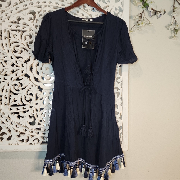 TULAROSA TALLULAH KEYHOLE BLUE TASSEL DRESS NWT SIZE MEDIUM - Picture 11 of 15